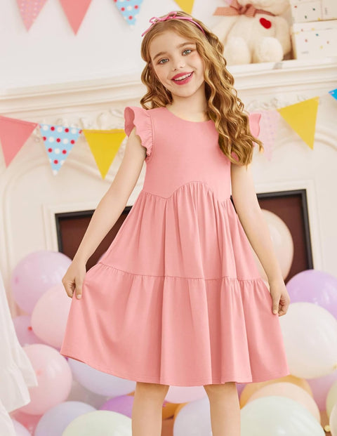 【2-8Y】Arshiner Toddler Dress Girls Backless Tiered Dresses with Pockets