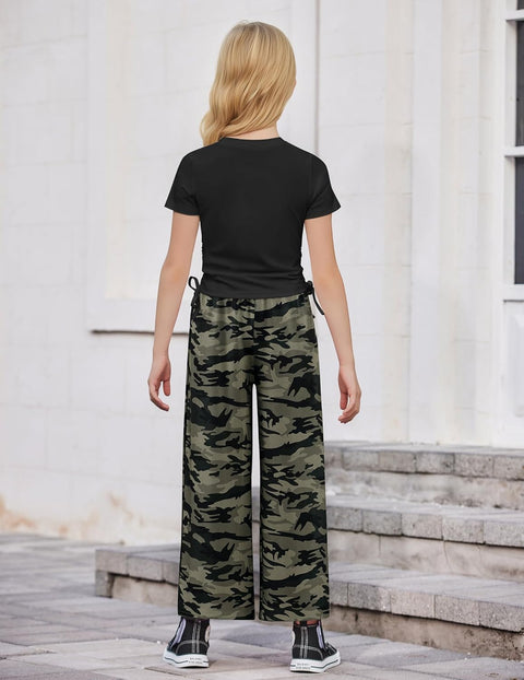 Arshiner Girls Sets Ruched Drawstring Tops and Wide Leg Pants