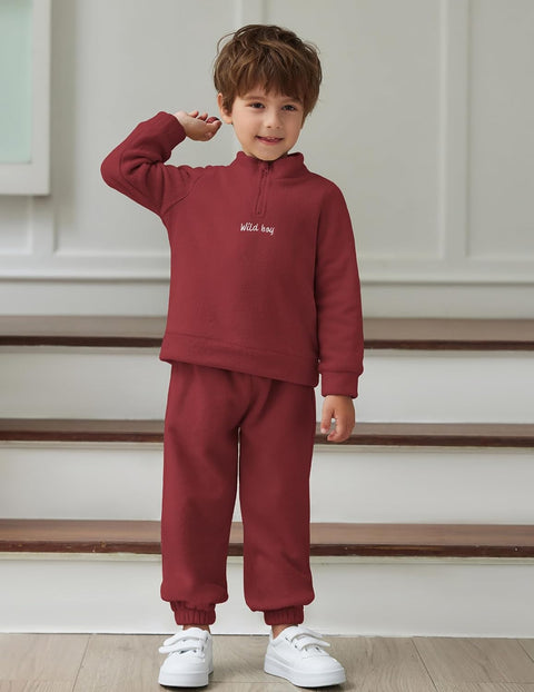 Arshiner Toddler Boys Letter Embroidery Half Zip Sweatshirt & Pants Set