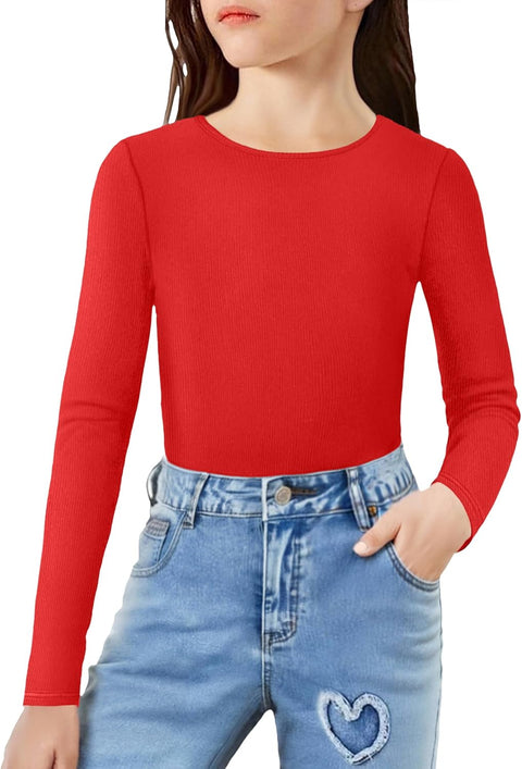 Arshiner Girls Long Sleeve Ribbed Knit Shirts