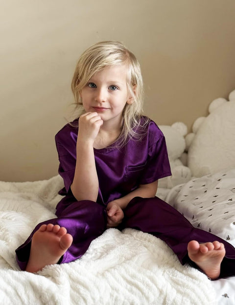 Arshiner Girls' Pajama Sets Satin Soft Silk Pjs Lounge Set Sleepwear