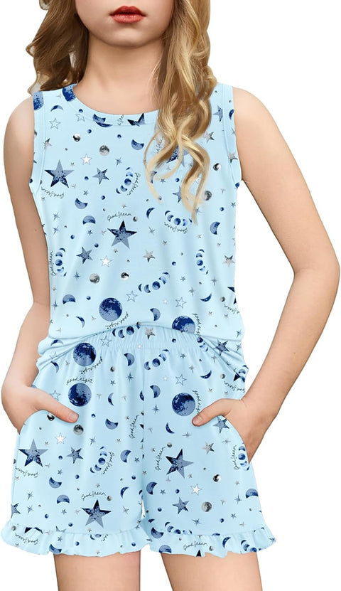 Arshiner Girls Pajamas Ruffle Sleepwear Tank Top and Shorts Set Pjs Outfit