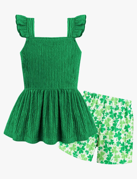[2-7Y] Arshiner Toddler Girl 2 Piece Outfit Ruffle Top and Shorts Set