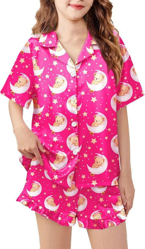 Arshiner Girls Pajamas Silk Satin Pajama Set