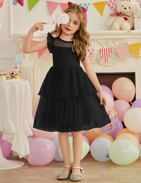 Arshiner Toddler Girls Tutu Sundress Ruffle Sleeve Double Fluffy Tiered Dresses
