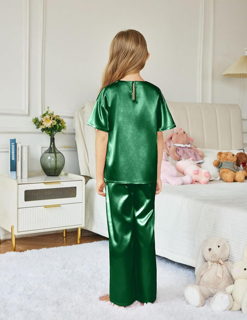 Arshiner Girls' Pajama Sets Satin Soft Silk Pjs Lounge Set Sleepwear