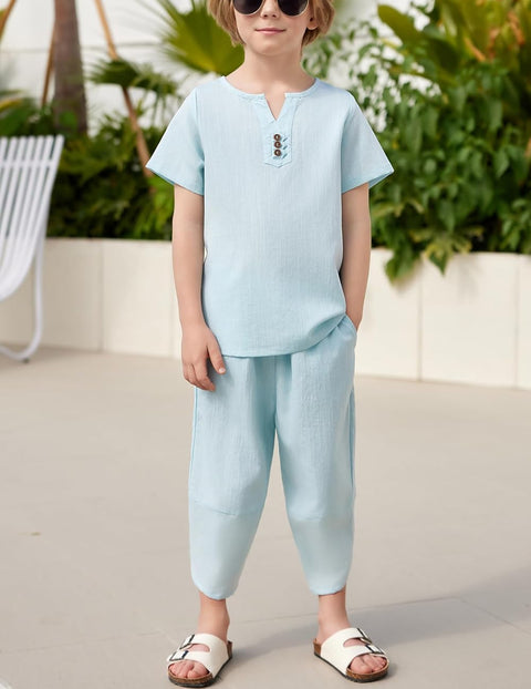 Arshiner Boy's 2 Pieces Clothes Set Henley Shirt and Harem Capri Pants