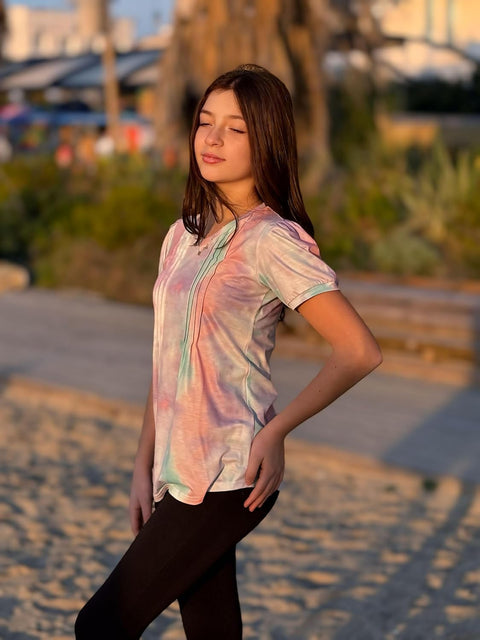 Arshiner Girls Puff Short Sleeve Shirts Pleated Tunic Top
