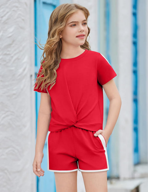 Arshiner Girls Clothing Sets Twist Front Top and Shorts 2 Piece Outfits Activewear Tracksuit 5-14 Year