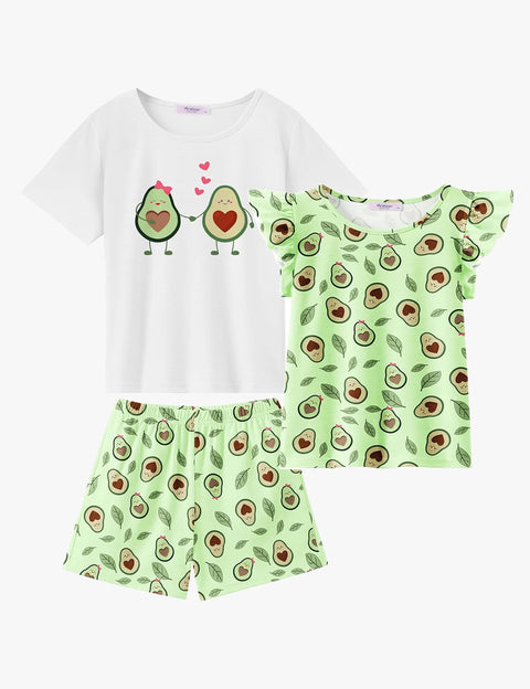 [4Y-12Y] Arshiner Girls Pajamas Set Short Sleeve Pjs 3PCS Lounge Sets