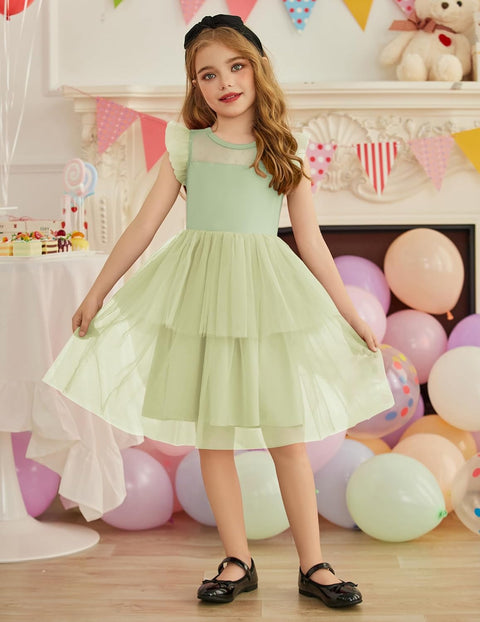Arshiner Toddler Girls Tutu Sundress Ruffle Sleeve Double Fluffy Tiered Dresses