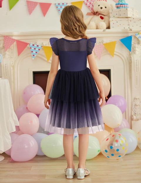 Arshiner Toddler Girls Tutu Sundress Ruffle Sleeve Double Fluffy Tiered Dresses