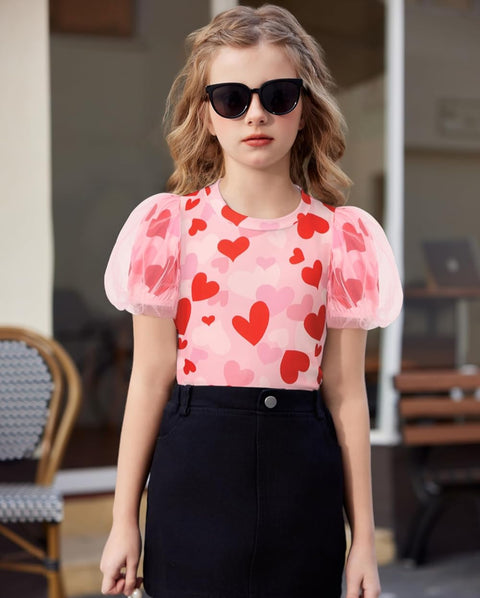 Arshiner Girls Shirts Mesh Puff Short Sleeves Tee Tops