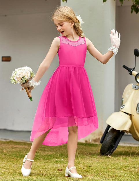 Arshiner Girls Dresses Formal Party Tulle Contrast Mesh Dress with Belt