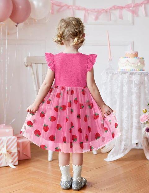 【2-8Y】Arshiner Toddler Lace Tutu Dresses Ruffle Sleeve 3 Layers Tulle Flower Dress