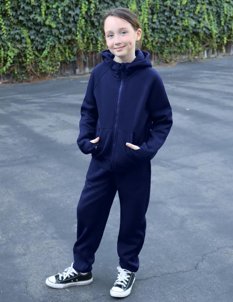 Arshiner Girls 2 Piece Outfit Drop Shoulder Zip Up Hoodies Set