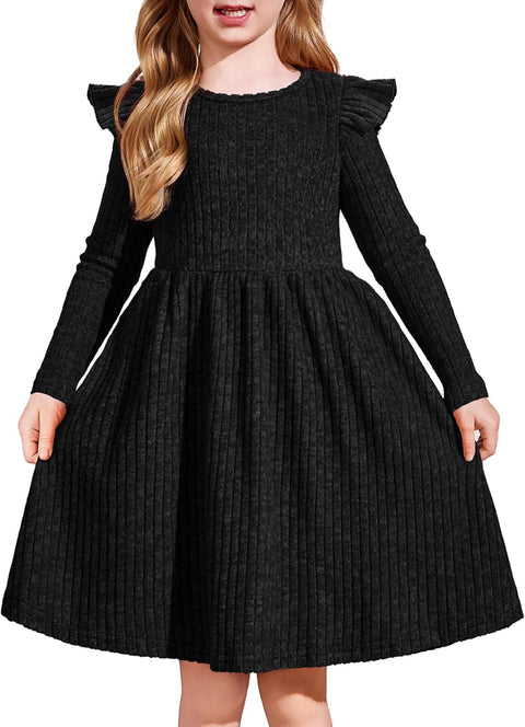 Arshiner Girl Dress Baby Girls Knitted Ruffle Sleeve Dresses