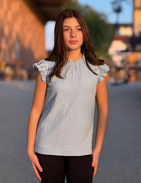 Arshiner Girls Ruffle Short Sleeve Shirts Frill Neck Pleated Blouse Tops