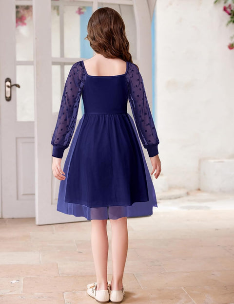 Arshiner Girl Tulle Dress Puff Long Sleeve Teen Girls Party Casual Dresses