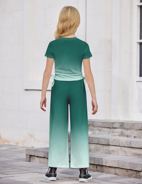 Arshiner Girls Sets Ruched Drawstring Tops and Wide Leg Pants