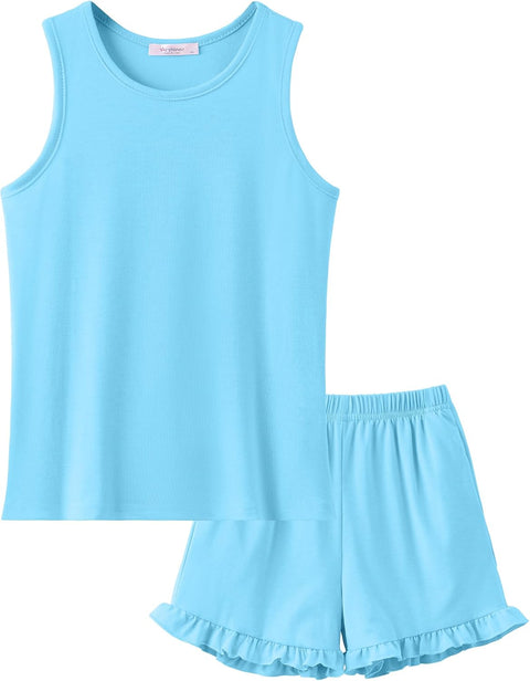 Arshiner Girls Pajamas Ruffle Sleepwear Tank Top and Shorts Set Pjs Outfit