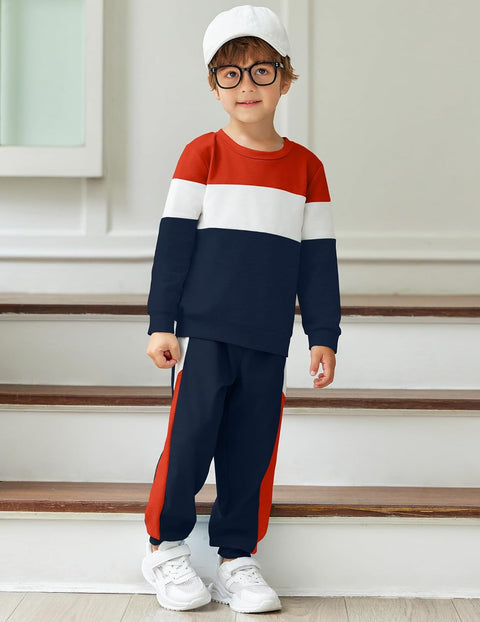 Arshiner Boys 2 Piece Outfit Color Block Sweatshirt & Sweatpants