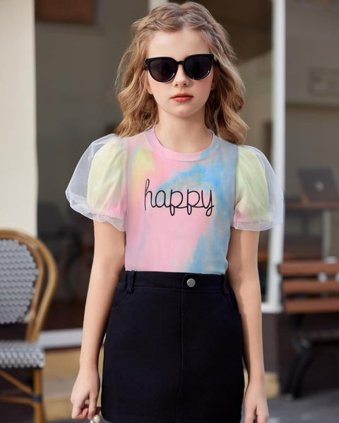 Arshiner Girls Shirts Mesh Puff Short Sleeves Tee Tops