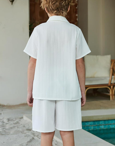 [5Y-12Y] Arshiner Boy's Textured Button Up Shirt and Shorts Set