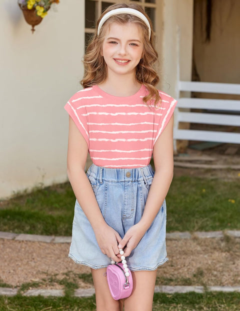 Arshiner Girls T Shirts Cap Sleeves Casual Summer Tops Tank Tee