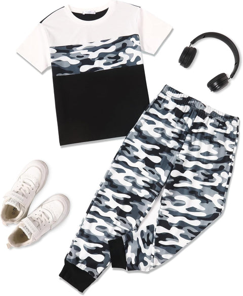 Arshiner Boy's Pants Set - 2 Piece ColorBlock T-Shirt and Pants