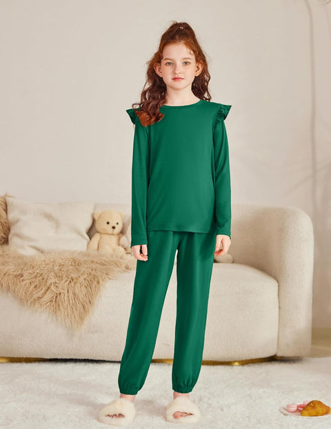 Arshiner Girls 2 Piece Outfits Ruffled Tops and Pants Set