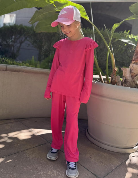 Arshiner Girls 2 Piece Outfits Ruffled Tops and Pants Set