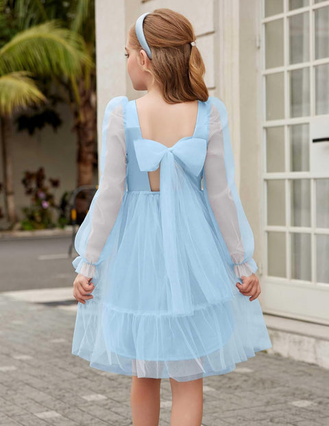 Arshiner Girls Tie Back Dress Puff Formal Party Tulle Dresses