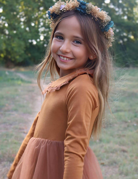 Arshiner Tutu Dress Girls Long Sleeve Peter Pan Collar Party Dresses