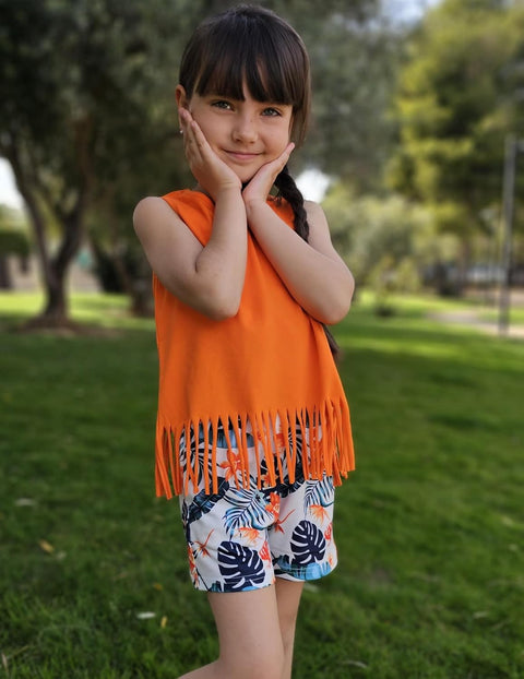 Arshiner Girls Summer Outfits Sleeveless Fringe Tank Top and Elastic Waist Pocketed Shorts Set Girl Clothes 6-14 Years