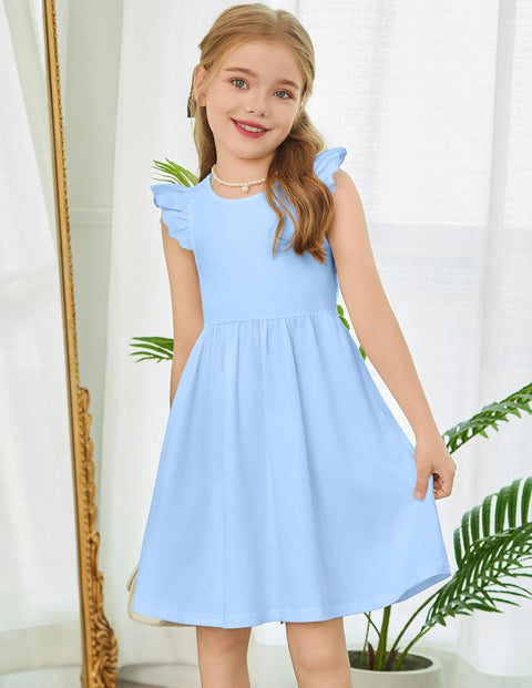 Arshiner Toddler Dress Girls Summer Ruffle Sleeve Backless Dresses Casual Sundress with Pockets 2-8Y