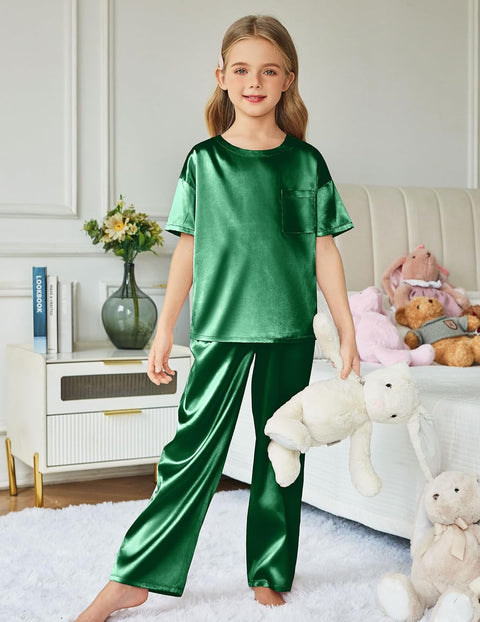 Arshiner Girls' Pajama Sets Satin Soft Silk Pjs Lounge Set Sleepwear