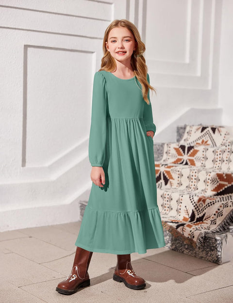 Arshiner Girls Maxi Dresses Lantern Long Sleeve Holiday Dress