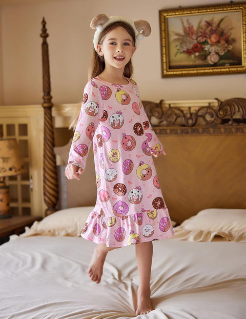 Arshiner Girls' Sleepwear Long Sleeve Cute Nightie Pajama Dress