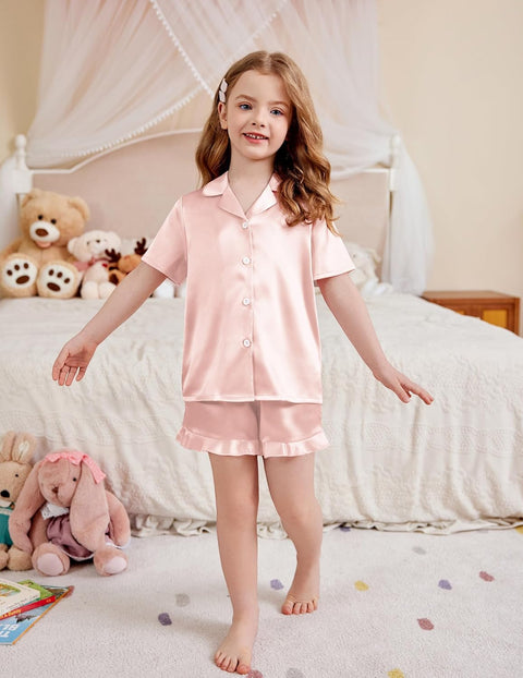 Arshiner Girls Pajamas Silk Satin Pajama Set