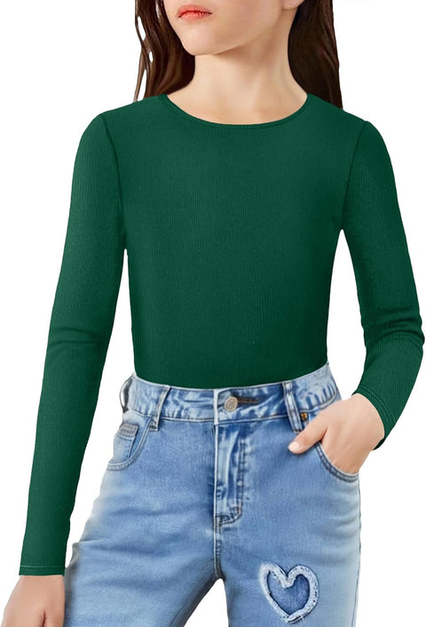 Arshiner Girls Long Sleeve Ribbed Knit Shirts