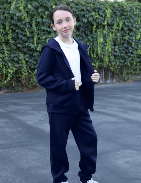 Arshiner Girls 2 Piece Outfit Drop Shoulder Zip Up Hoodies Set