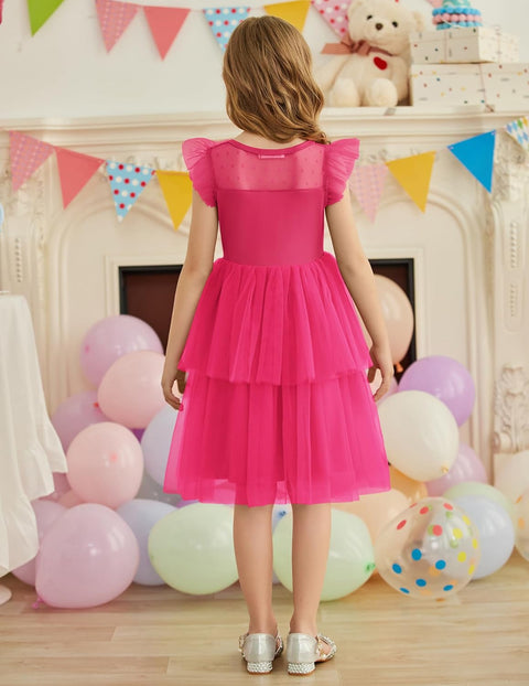 Arshiner Toddler Girls Tutu Sundress Ruffle Sleeve Double Fluffy Tiered Dresses