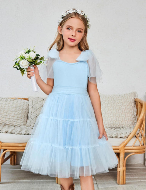 Arshiner Girls Dresses Sleeveless Bow-Tie Straps Tulle Dress