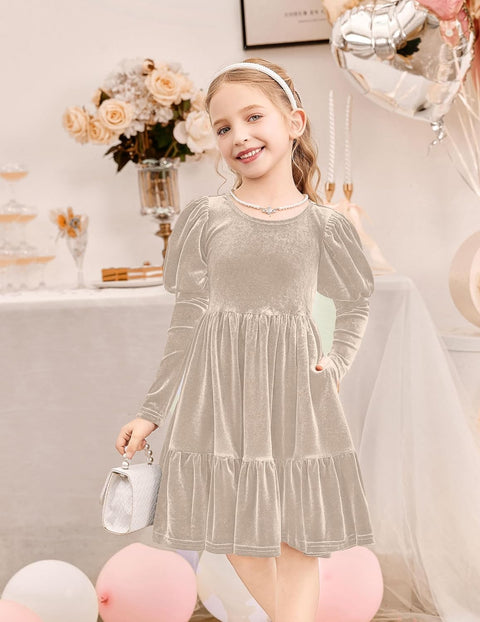 Arshiner Toddler Velvet Dress Girls Puff Party Ruffle Dresses