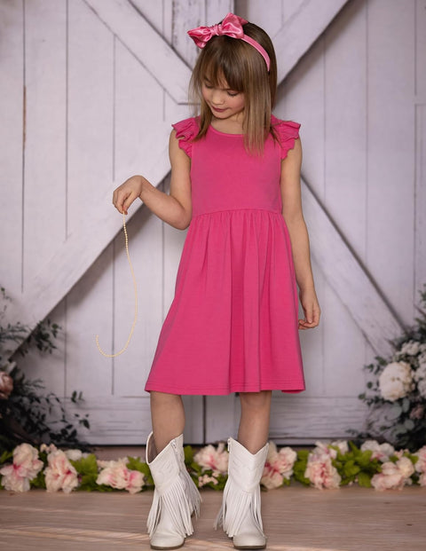 Arshiner Toddler Dress Girls Summer Ruffle Sleeve Backless Dresses Casual Sundress with Pockets 2-8Y
