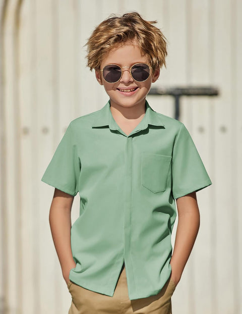 Arshiner Boys Short Sleeve Dress Shirts Solid Button Down Shirts