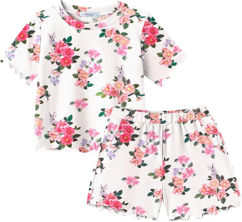 Arshiner Toddler Girls Clothes Ruffle Short Sleeves Crewneck Tops and Shorts with Pockets Cute Summer 2 Pieces Short Sets