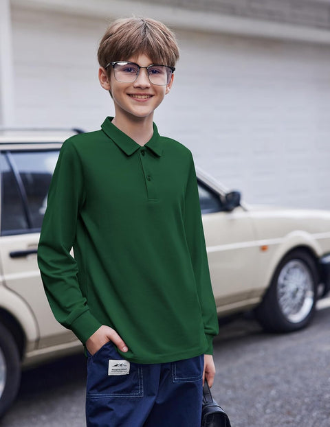Arshiner Boys Long Sleeve Polo Shirt Uniform Shirt