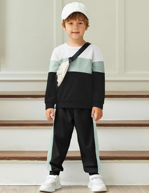 Arshiner Boys 2 Piece Outfit Color Block Sweatshirt & Sweatpants